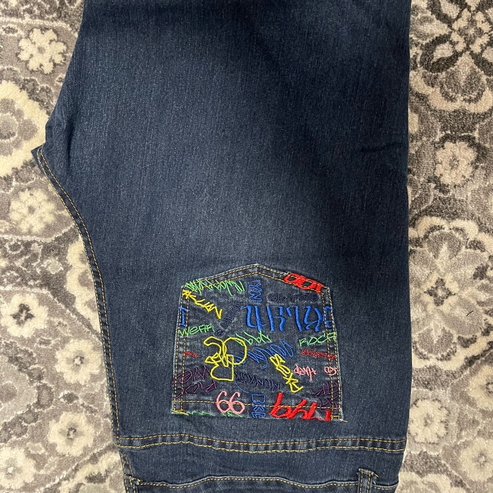 Rocawear Dark Blue Jeans with Multicolor Embroidery